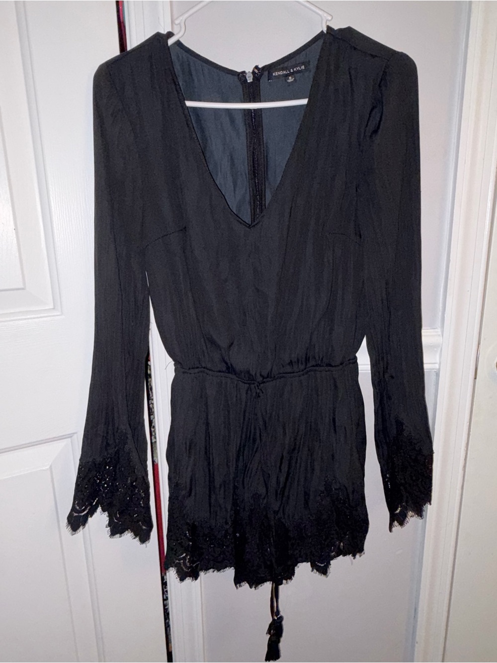 Kendall & Kylie Black V-Neck full sleeve Romper with Back Zip